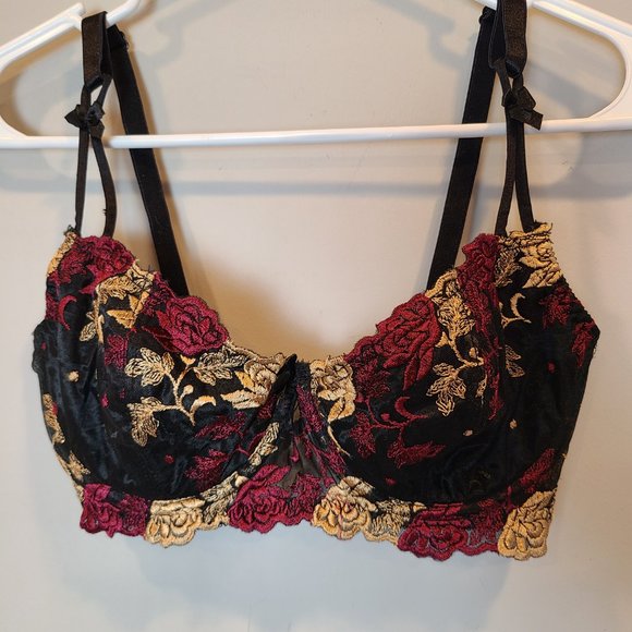 Frederick's of Hollywood Other - Fredericks of Hollywood Bra 36C Black Gold Maroon Embroidered Floral